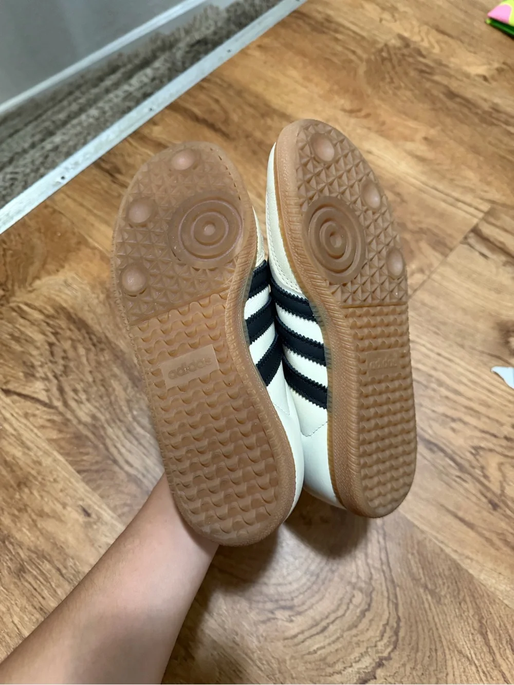 adidas Samba Leather Sneakers in Cream & Black with Gum Sole